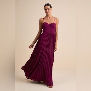 Lulu's Admirable Elegance Plum Pleated Bustier Maxi Dress